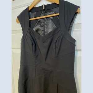 White House Black Market Black Cotton Sheath Sleeveless Cocktail LBD Dress S 6